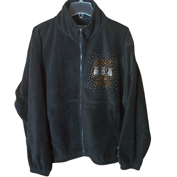 Sierra Outdoors Woman XL Black Fleece "Chillin with my Pens" Rhinestone Jacket - Picture 3 of 7